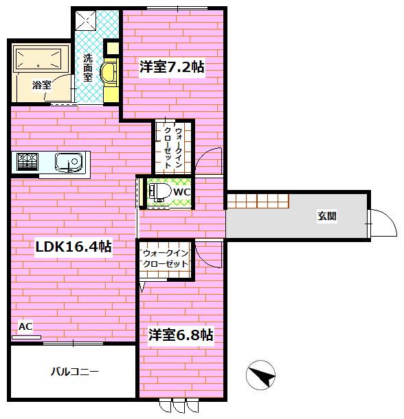 BRIGHTEST船越(2LDK/1階)の間取り写真