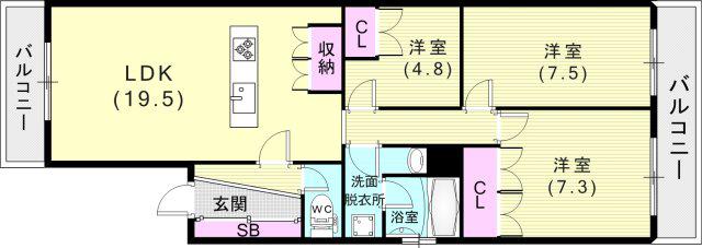 M.G.I.T MINATOGA BLD(3LDK/3階)の間取り写真