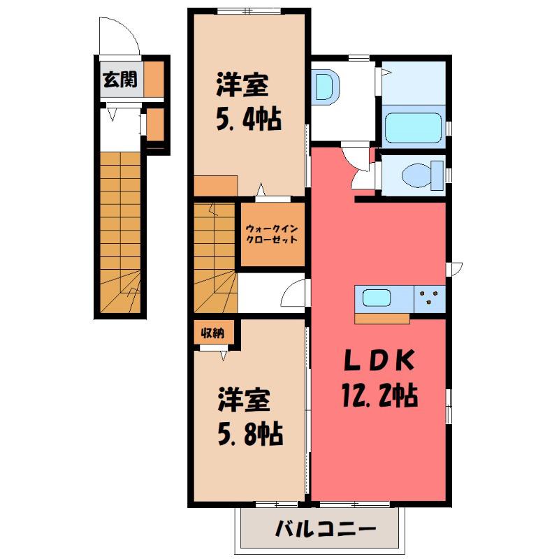 グランスクエアB(2LDK/2階)の間取り写真