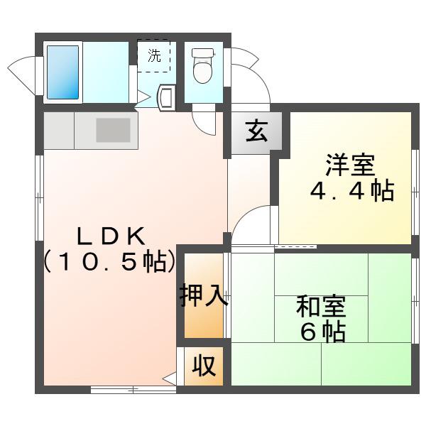 パナハイツ新藤田(2DK/1階)の間取り写真