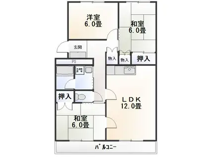 望月マンション(3LDK/1階)の間取り写真