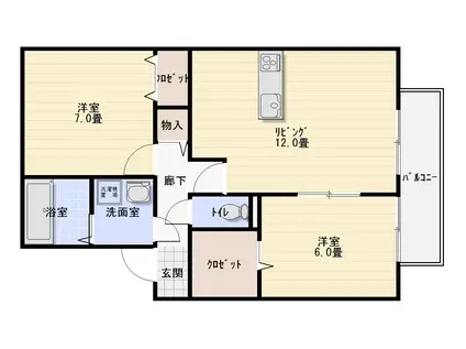 ディアコート91 A棟(2LDK/2階)の間取り写真