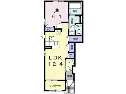 ソリト ポスト II(1LDK/1階)の間取り写真