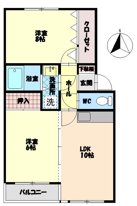 ベルリーフI(2LDK/1階)の間取り写真
