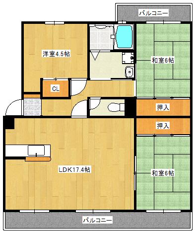 ウイングマンション(3LDK/4階)の間取り写真