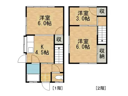 JR山陽本線 海田市駅 徒歩22分 2階建 築55年(2LDK/1階)の間取り写真