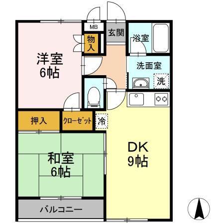 セブンアルコA(2DK/2階)の間取り写真