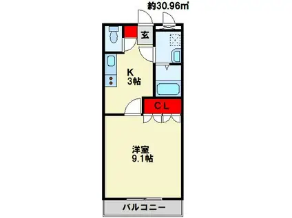 ポート・ソレイユ(1K/1階)の間取り写真