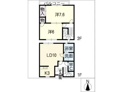 プレタメゾン結城 A棟(2LDK/2階)の間取り写真