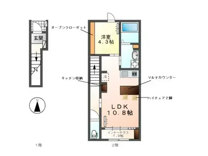STELLA(1LDK/2階)の間取り写真