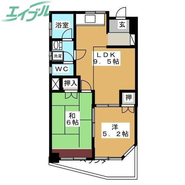 下田ビル(2LDK/3階)の間取り写真