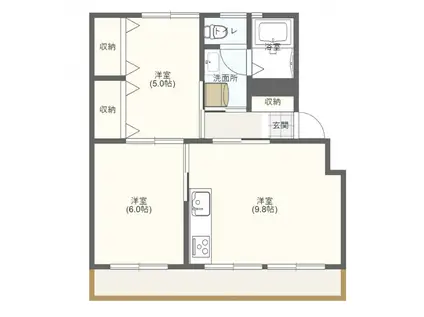 エルズガーデンアイリス(2DK/4階)の間取り写真