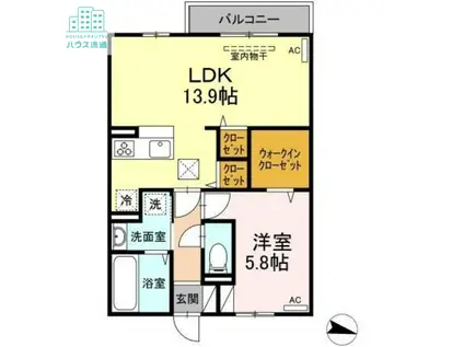 ハピネス古賀島 B(1LDK/1階)の間取り写真