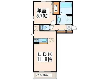 ルヴェデュソレイユ II(1LDK/2階)の間取り写真