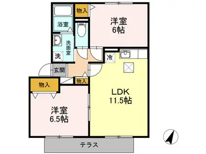 パルティール谷田B(2LDK/1階)の間取り写真