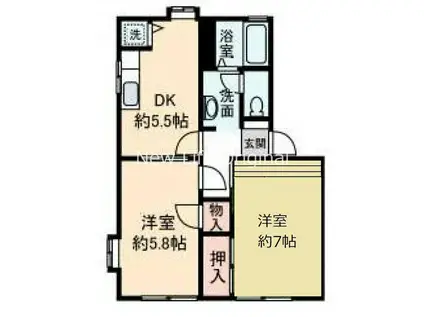 ビンタンテガ湘南A(2K/1階)の間取り写真