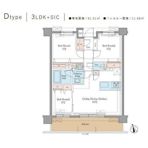 LUXENAPAWS藤沢(3LDK/2階)の間取り写真