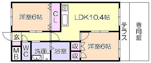 SONNETTEII(2LDK/1階)の間取り写真
