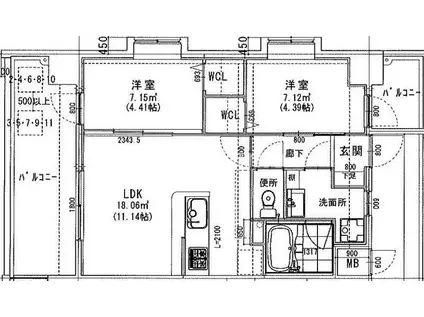 ラシュール・イン大橋II(2LDK/6階)の間取り写真