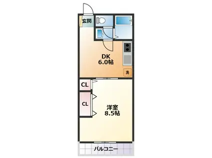 コスモAOI三ツ沢(1DK/6階)の間取り写真