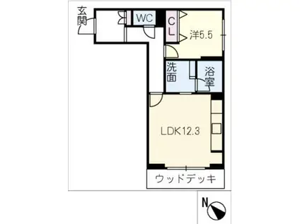 ツヴェルフII(1LDK/1階)の間取り写真