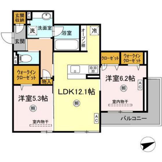 ボナール(2LDK/2階)の間取り写真
