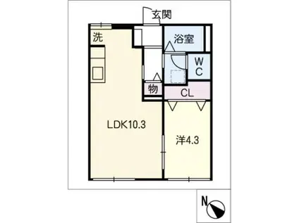 タウニー梨ノ木(1LDK/1階)の間取り写真