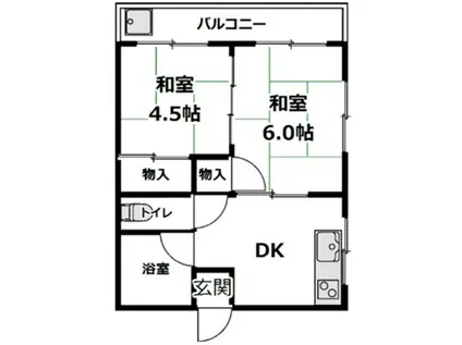 第一中勝コーポ(2DK/2階)の間取り写真