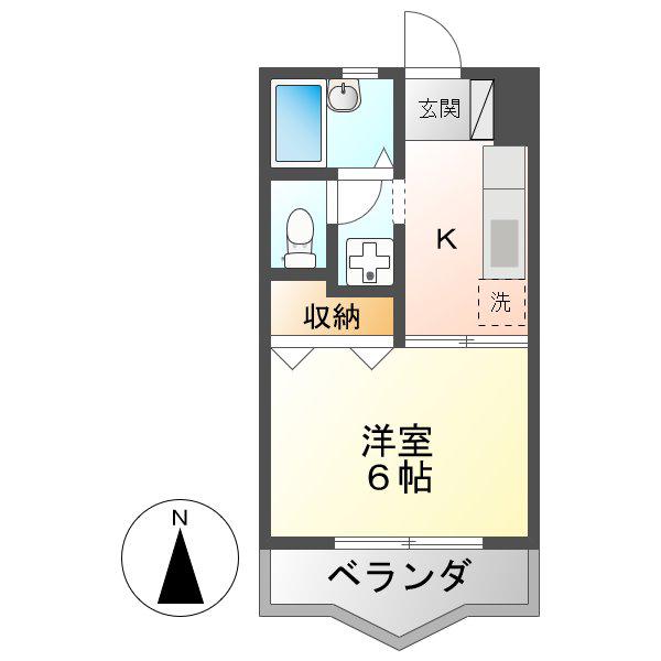 パインリーフ北郷(1K/2階)の間取り写真