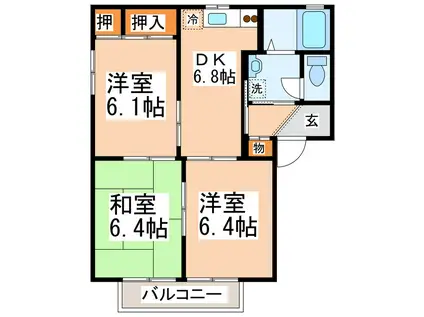 JR鹿児島本線 上熊本駅(JR・熊本電鉄) 徒歩7分 2階建 築27年(3DK/2階)の間取り写真
