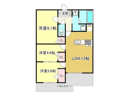 PLUME葛野三条(3LDK/1階)の間取り写真