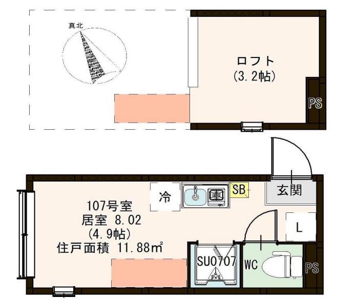 トレフェリクス新小岩(ワンルーム/1階)の間取り写真
