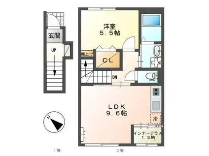 WALL ROSE(1LDK/2階)の間取り写真