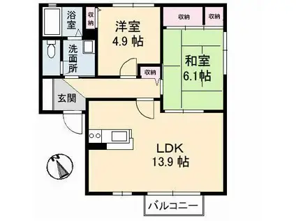 メテオールF(2LDK/1階)の間取り写真