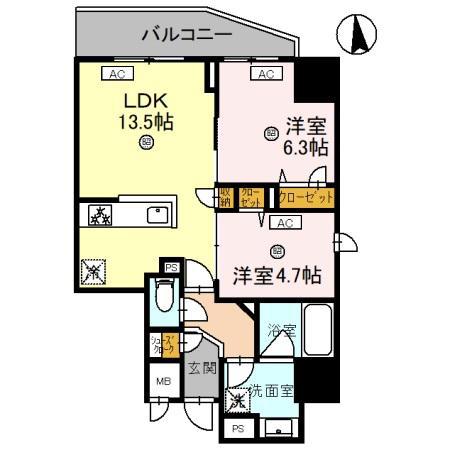 MAISON DE AZURE(2LDK/7階)の間取り写真