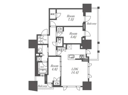 プラウドタワー名駅(1LDK/13階)の間取り写真