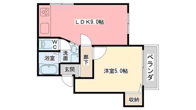 シャトー北野(1LDK/4階)の間取り写真