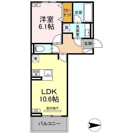 アレテー開出(1LDK/1階)の間取り写真
