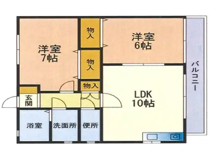 ブランシェ姪浜(2LDK/2階)の間取り写真