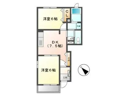 オプティ II・III棟(2DK/1階)の間取り写真