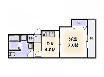 フクエビル(1DK/4階)の間取り写真