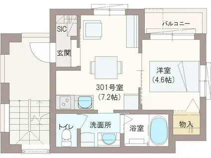 K.Nハウス(1DK/3階)の間取り写真
