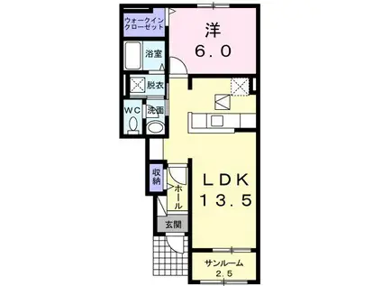 ミニヨンパレ I(1LDK/1階)の間取り写真