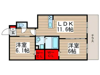 クレストガーデンC(2LDK/1階)の間取り写真