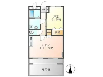 フィオーレ(1LDK/1階)の間取り写真