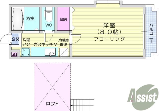 ソレアード遠見塚壱番館(1K/1階)の間取り写真