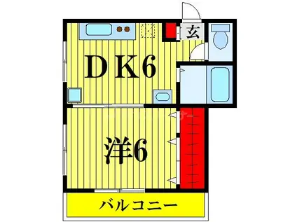 パールライト(1DK/3階)の間取り写真