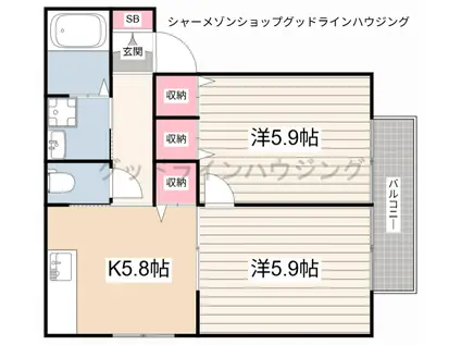 オネストC棟(2K/1階)の間取り写真