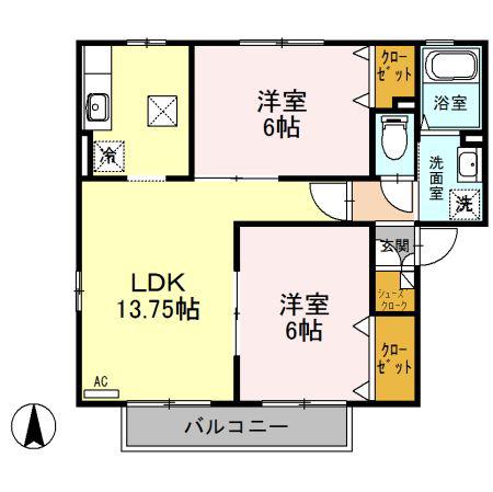 プランドールパピオンB(2LDK/1階)の間取り写真