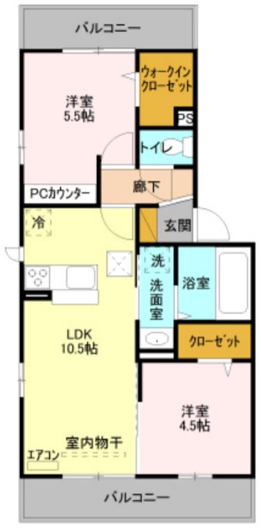 ラ・グラシューズ B(2LDK/2階)の間取り写真